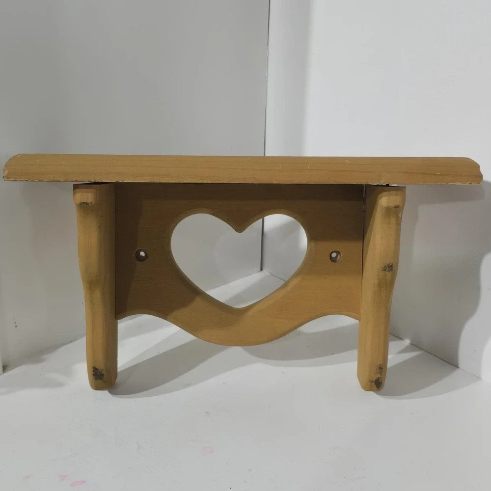 Vintage Wooden Wall Shelf Heart Cutout Cottagecore Plate Holder 12